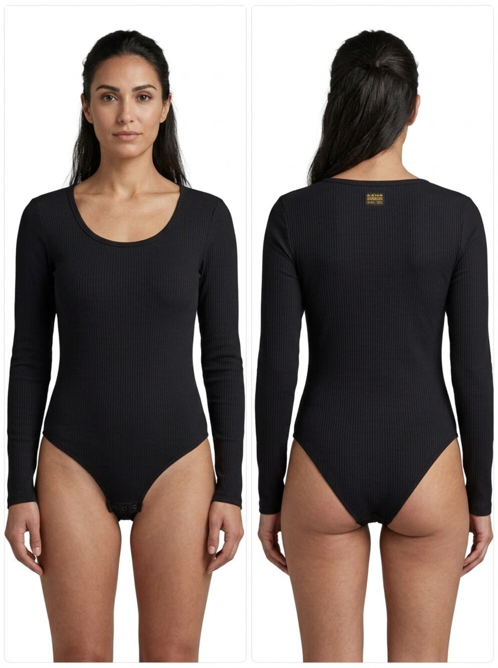 G-Star Raw Black Ribbed Long Sleeve Scoop Neck Bodysuit Women Size S